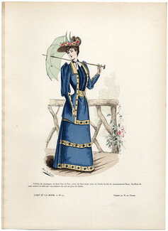 L'Art et la Mode 1891 N°17 Marie de Solar, colored fashion lithograph, Country dress