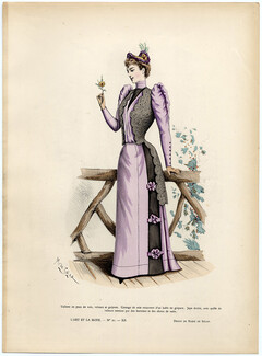 L'Art et la Mode 1891 N°21 Marie de Solar, colored fashion lithograph