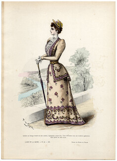 L'Art et la Mode 1891 N°28 Marie de Solar, colored fashion lithograph, Directoire Jacket