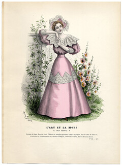 L'Art et la Mode 1893 N°29 Marie de Solar, colored fashion lithograph, Beachwear