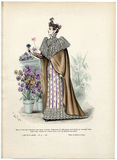 L'Art et la Mode 1891 N°43 Complete magazine with colored fashion engraving by Marie de Solar, 16 pages