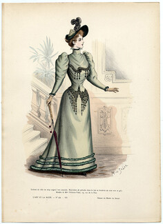 L'Art et la Mode 1891 N°44 Complete magazine with colored fashion engraving by Marie de Solar