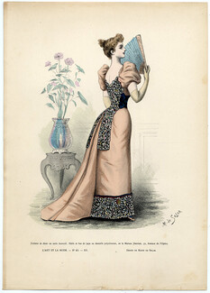 L'Art et la Mode 1891 N°45 Complete magazine with colored fashion engraving by Marie de Solar, Fan, 16 pages