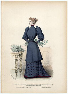 L'Art et la Mode 1891 N°48 Complete magazine with colored fashion engraving by Marie de Solar, 16 pages