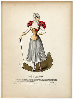 L'Art et la Mode 1894 N°03 Colored engraving by Jules Hanriot, Fencing Mistress Costume, 20 pages