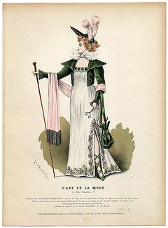 L'Art et la Mode 1894 N°07 Colored engraving by Jules Hanriot, Gigolette Directoire Costume