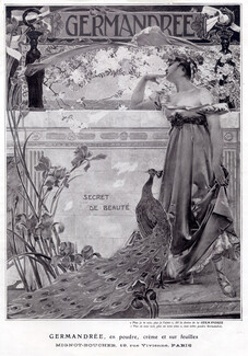 Germandrée (Cosmetics) 1908 Mignot-Boucher, Art Nouveau Style, Peacock