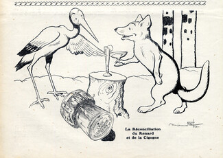 Leon Chandon (Champain) 1909 The fox and the Stork, Benjamin Rabier