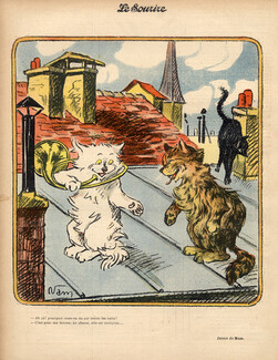 Jacques Nam 1906 "Sur les toits de Paris" The Cat Player of hunting Horn