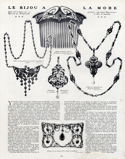 Le Bijou à la Mode, 1908 - Falize (Jewels) Pendentifs Renaissance style, Necklace of Engagement, Comb, Text by Paul Morandes
