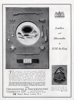 Goldsmiths & Silversmiths Company 1918 Handbag, Toilet Set, Pearl Earrings, Arrow Brooch