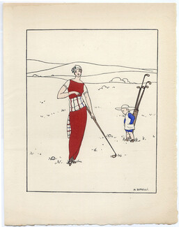 Borelli-Vranska 1914 Pochoir Plate, Clubs & Caddies, Golfer