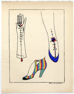 Borelli-Vranska 1914 Pochoir Plate, Shoes, Bootees, Gloves