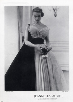 Jeanne Lafaurie 1951 Robe du soir plissée, black and white Evening Gown, Photo Skilford