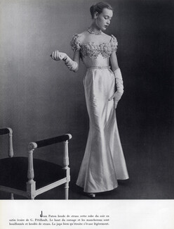 Jean Patou 1951 embroidery white Evening Gown, Photo Pottier