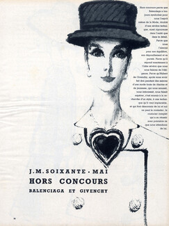 Balenciaga & Hubert de Givenchy 1960 Hats, Suits, Drawings Falk, 6 Pages Article, 6 pages