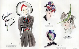 Caroline Reboux, Suzy, Rose Valois 1941 Hats, Drawings Y. de Saux