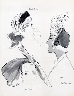 Roger Descombes 1947 Rose Valois, Sygur, Claude Saint-Cyr, Back: Balmain & Worth Fur Coats