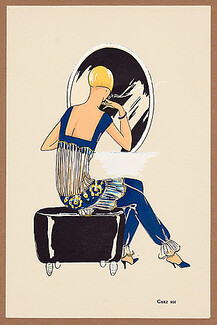 La Mode "Ultra-Moderne" Album n°1 - Lingerie 1925 Chez Soi, Crêpe de Chine, Pochoir Pajamas Art Deco