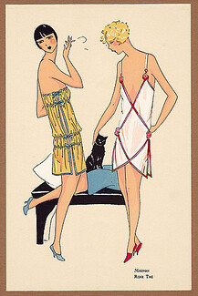La Mode "Ultra-Moderne" Album n°1 - Lingerie 1925 Mignon, Rose Thé, Pochoir Slip and Babydoll Art Deco