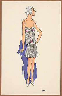 La Mode "Ultra-Moderne" Album n°1 - Lingerie 1925 Suzon, Pochoir Nightdress Art Deco