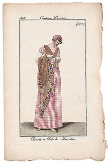Le Journal des Dames et des Modes 1808 Costume Parisien N°900 Cornet, Shawl