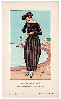 Fried 1919 Black Taffetas Dress, Pochoir