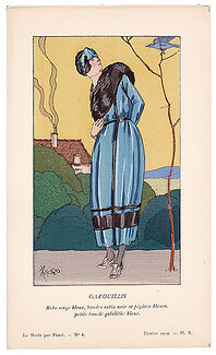 Fried 1919 Blue Dress, Galalithe Buckle, Pochoir