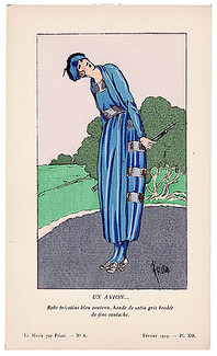 Fried 1919 Tricotine Blue Dress, Pochoir