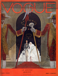 Georges Lepape 1929 Marriage, Wedding Dress, Vogue Paris Original Cover