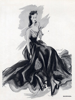 Balenciaga (Couture) 1939 Organsoie Evening Gown, Schompré