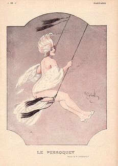 Henry Gerbault 1918 The Parrot, Nude Sexy Girl on a Swing