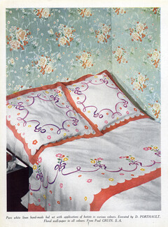 Porthault (Textile) 1947 Linen, Floral Wall-Paper Paul Gruin