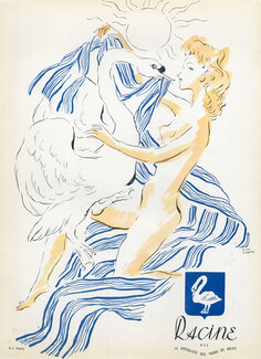Racine (Textile) 1944 Swan Nude, Leda, Henri Sjoberg
