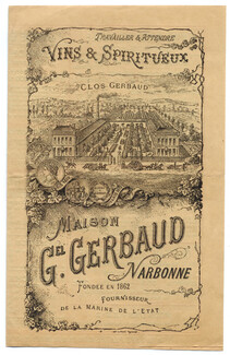 Clos Gerbaud (Wines and Spirits) 1889 Catalog and Invoice, 3 pages