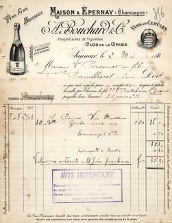 A. Bouchard & Cie 1911 Champain, Clos de la Grise, Epernay, Invoice