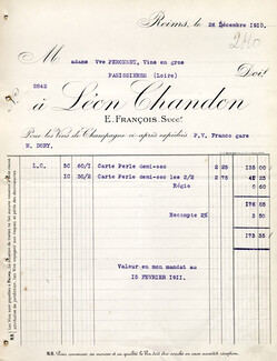 Léon Chandon 1910 Champain, Reims, Invoice