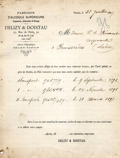 Delizy & Doistau (Invoice) 1897 Absinthe, Liquor