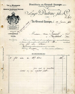 Auguste Dutruc Fils & Cie 1911 Absinthe, Thé au Mandarin... Invoice