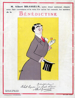 Bénédictine 1909 Sem, Albert Brasseur, Caricature, autograph