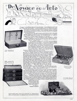 Du Voyage en Auto, 1921 - Louis Vuitton Toiletrie Bag, Lunch Case, Suitcase, For Car, drawings by Grignon, Text by Vicomte de Lehot