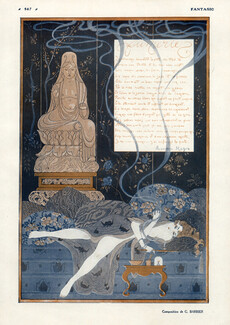 Fumerie, 1915 - George Barbier Opium Den Smoker, Poem, Text by Maurice Magre