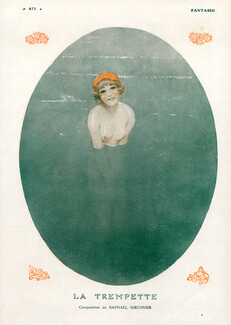 Raphaël Kirchner 1912 Bathing Beauty, Swimmer, Topless