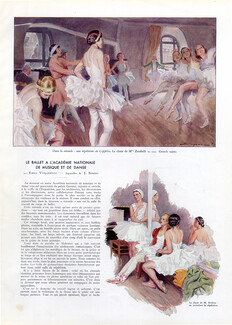 Le Ballet à l'Académie Nationale..., 1935 - J. Simont Répétition de Coppelia, Melle Zambelli, Serge Lifar, Camille Bos, Text by Émile Vuillermoz, 6 pages