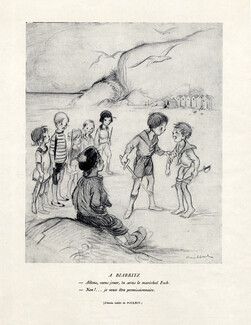 Francisque Poulbot 1918 "A Biarritz" Children, Kids