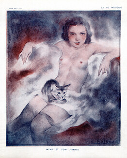 E. Klem 1934 Mimi et son Minou, Nude Sexy Girl and her Kitten
