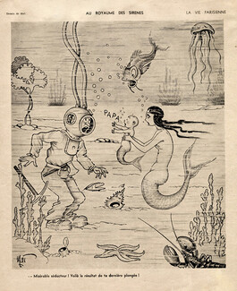 Mat 1934 "Au Royaume des Sirènes" Mermaid, Deep-sea Diver, Baby, Daddy !!!