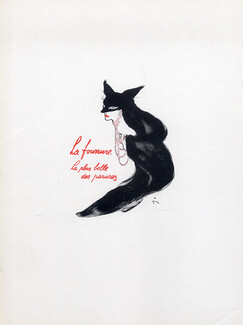René Gruau 1954 "La Fourrure la plus belle des parures" Fur Fox