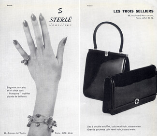 Les Trois Selliers (Handbag) &Sterlé (Jewels) 1962 Bracelet, Ring