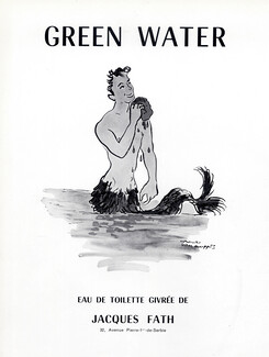 Jacques Fath (Perfumes) 1953 "Green Water for Men" Maurice Van Moppès, Triton Merman